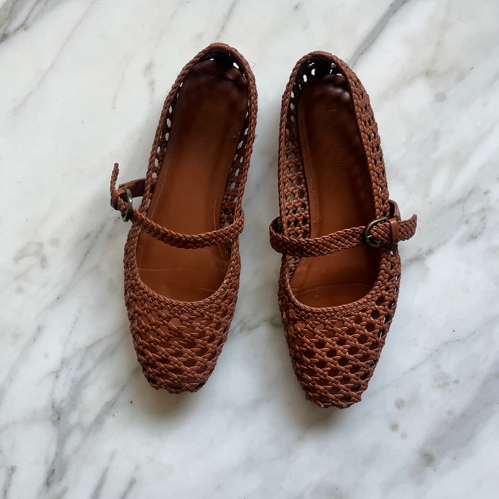 Woven Mary Jane Flats in Brown
